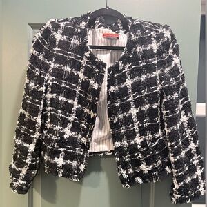 Alice + Olivia Black Tweed Cropped Jacket Blazer | Size L | Made in NYC